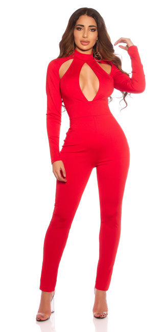 long sleeve jumpsuit with cut outs Red